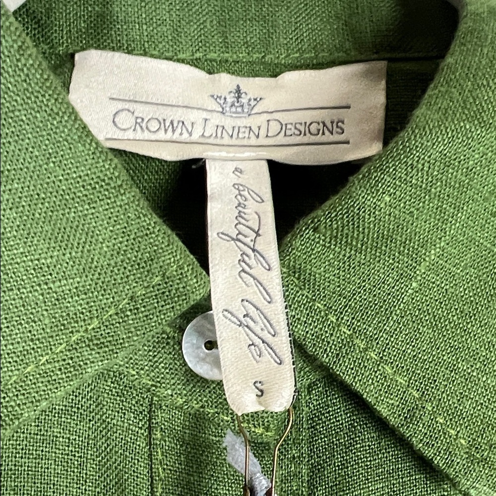 NWT Phoebe Tiered 100% Linen Dress Crown Linen Designs Arte Italica Green - Picture 8 of 12